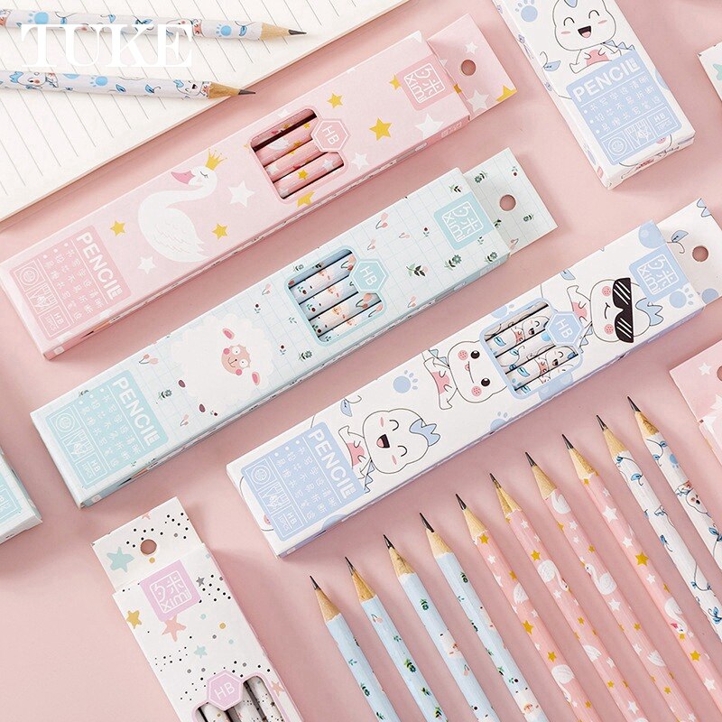10Pcs Cute Cartoon Hb Standard Wooden Pencil Student Stationery Writing Drawing Pencils School Office Supply