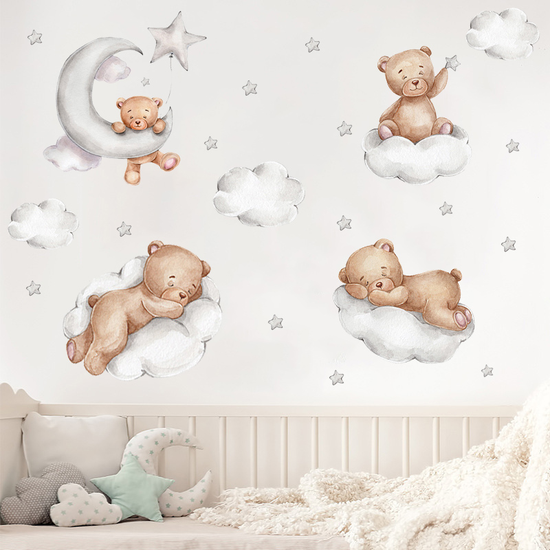 Schattige beer muurstickers voor kinderkamers jongens meisjes babykamer decoratie kind behang dier kinderkamer decor zelfklevend vinyl