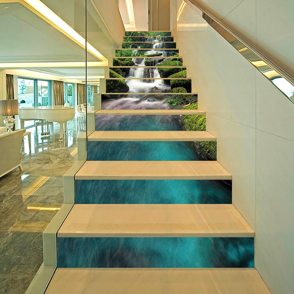 Rainforest Waterfall Staircase Sticker For To The Second Floor Decorative House Stairs Art Decals Peel &amp; Stick Vinyl Wallpaper