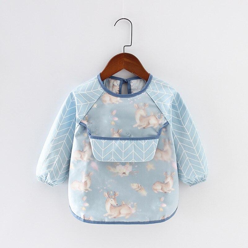 Bavoirs dessin animé à manches longues, tablier avec poche, imperméable, Smock d&#39;alimentation, bavoir en tissu banane pour bébés garçons et filles: blue