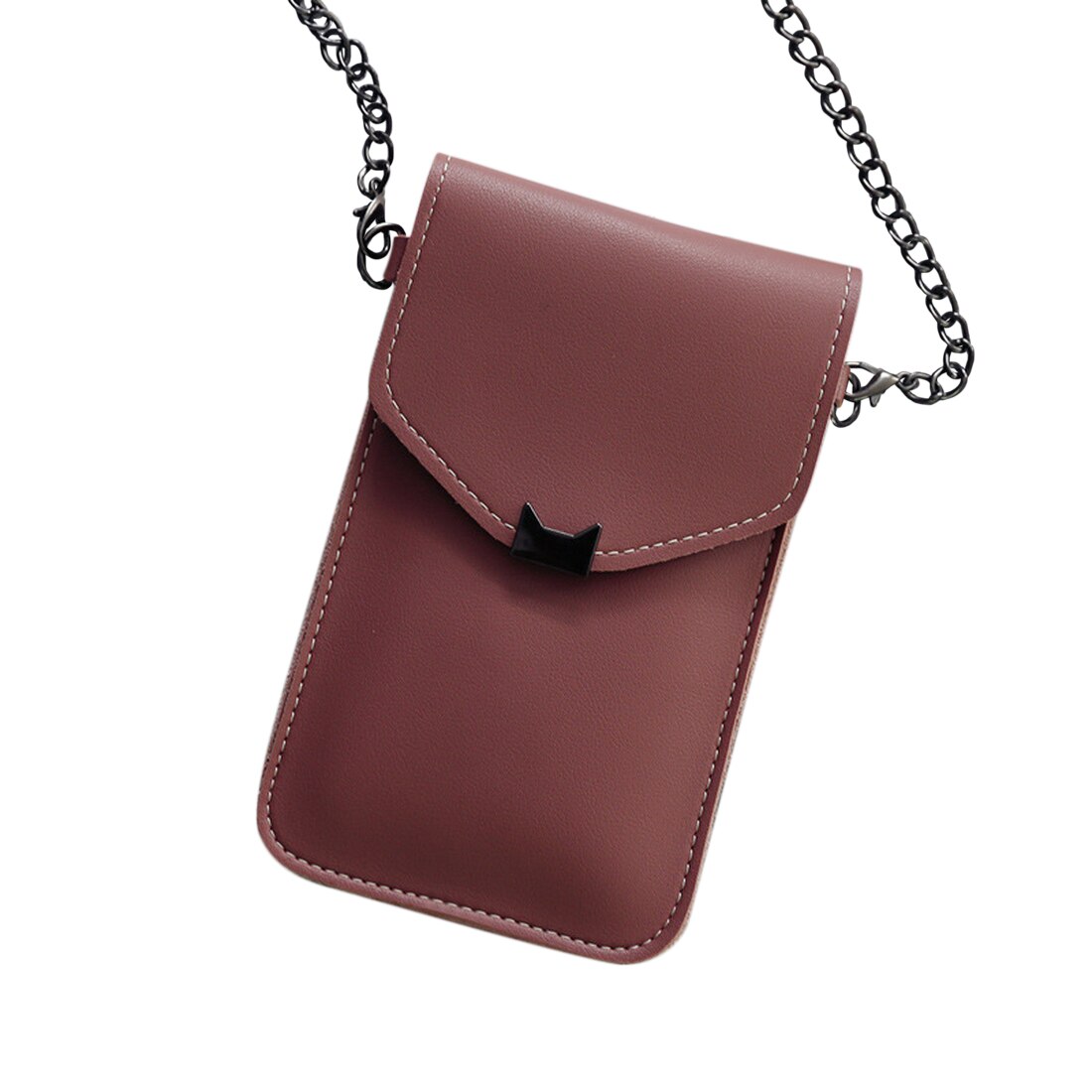 Saco do mensageiro da corrente das mulheres da tela de toque transparente da orelha do gato retro simples saco do telefone móvel sacos pequenos da aleta mini bolsa de ombro: dark pink