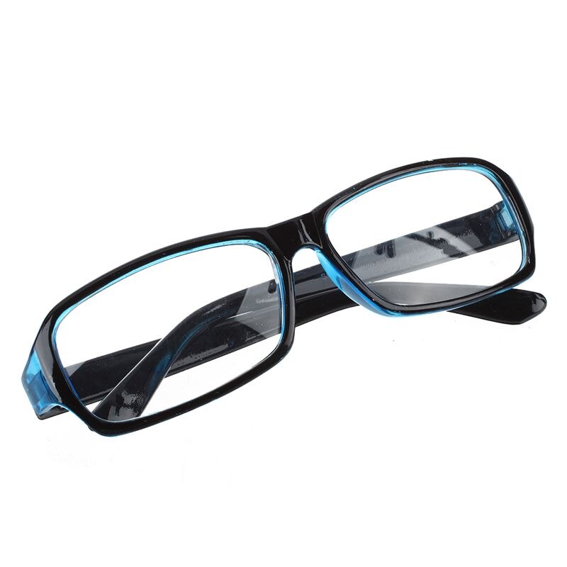Unisex Black Blue Plastic Frame Arms Clear Lens Plain Glasses