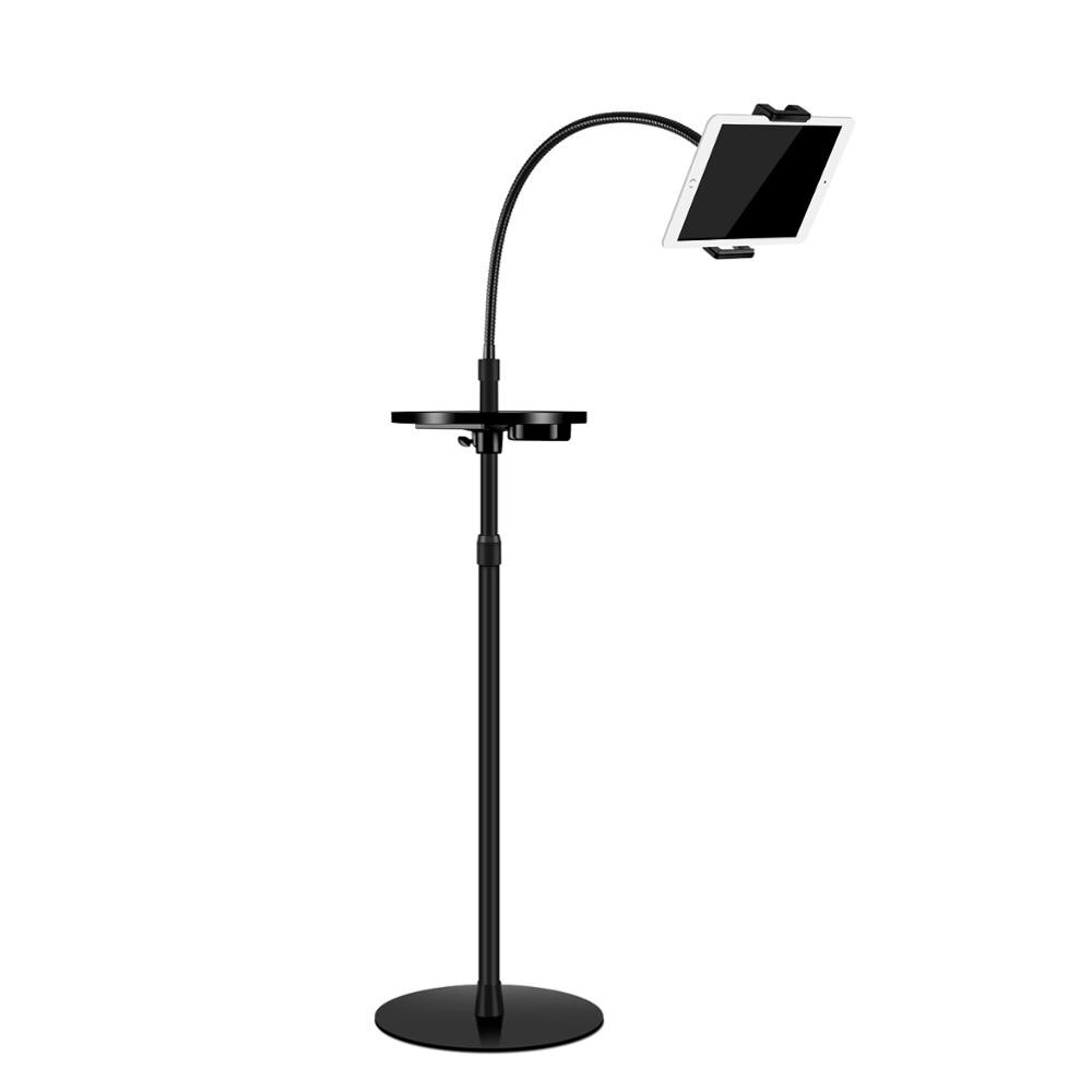 Universele Verstelbare Hoogte Aluminium Zwanenhals Floor Stand Houder Met Lade Past Voor Ipad/Tablet/Telefoon Mount