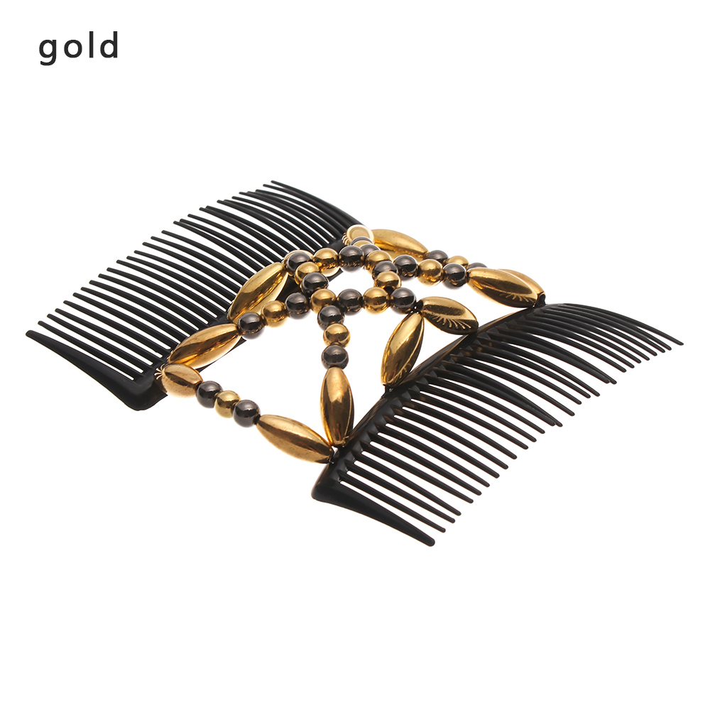 1PC Magie Haar Kamm strecken Doppel Kamm Perlen Haar Clip Elastische Haarnadel Klaue Brötchen Hersteller Headwear Frauen DIY Haar Styling Werkzeuge: Gold