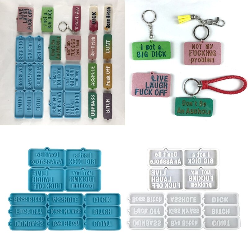 Aix King Molde de resina para llavero de palabras juradas de bricolaje, moldes de silicona para manualidades, aretes, decoración de llavero, colgante, colgante de automóvil con 10 llaveros