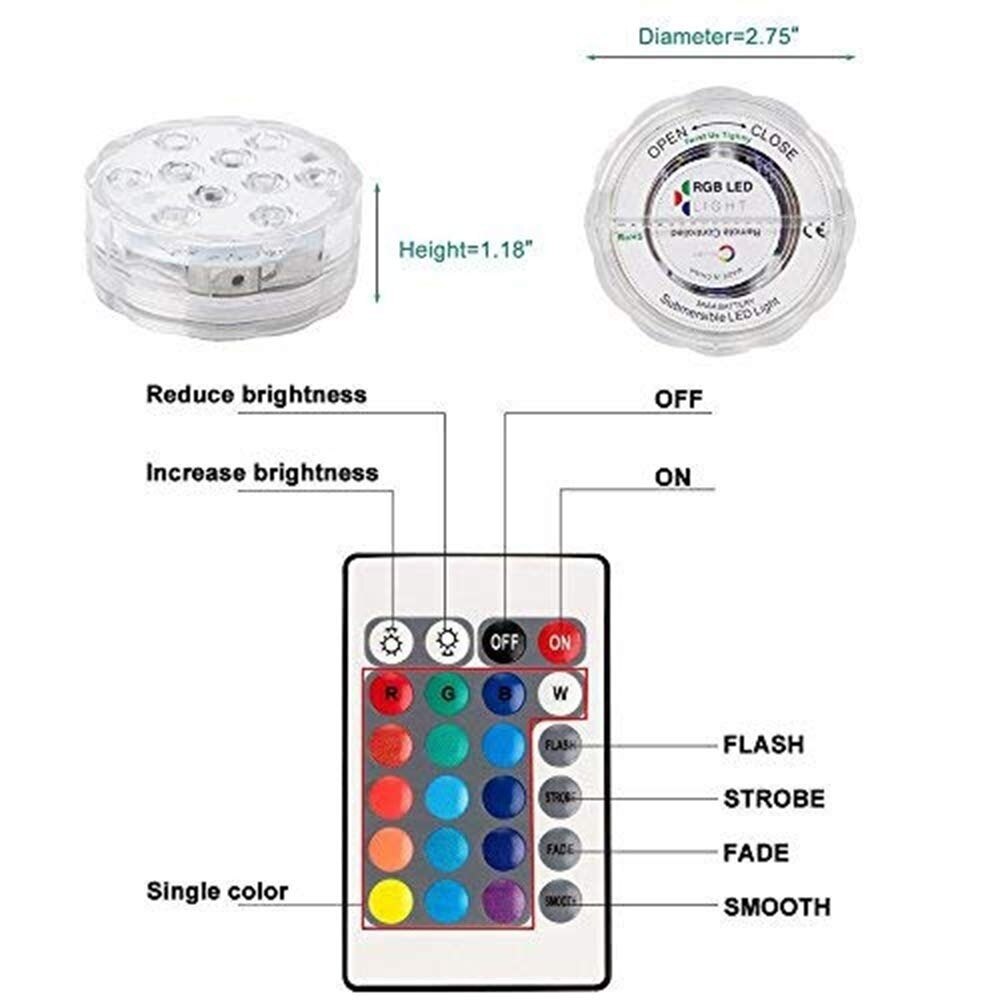 Submersible Led Lights with Remote Control, for Swimming Pool, Garden, Halloween, Fountain, Pond, Vase, Tub, Fish Tank,