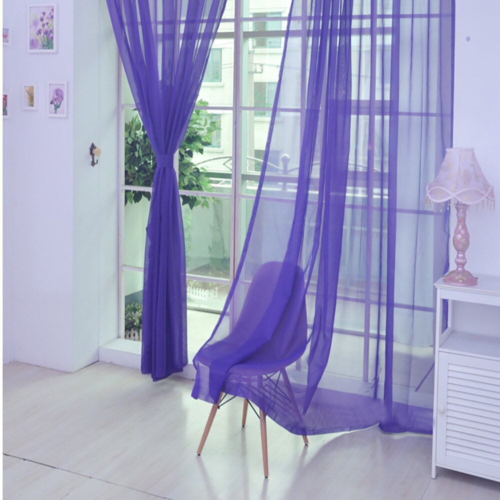 2 PCS 100x270cm rainbow Curtain Pure Color Tulle Door Window Curtain Drape Panel Sheer Scarf Valances Modern bedroom Living Room