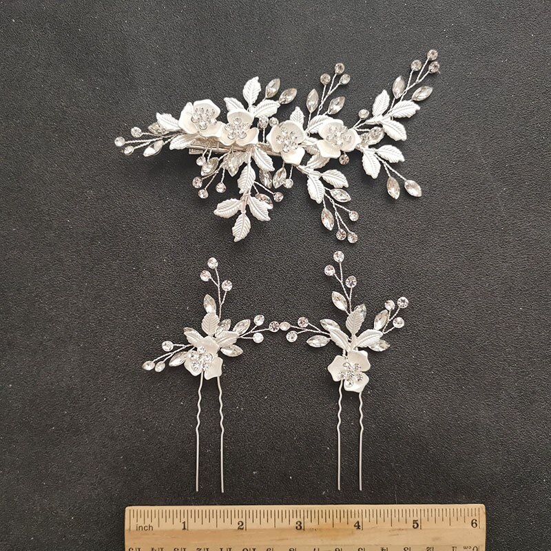 Slbridal handgemaakte oostenrijkse kristal bruids haarspeldjes haarspeldjes haarspeldjes bruidsmeisjes sieradensets: Zilveren clipset