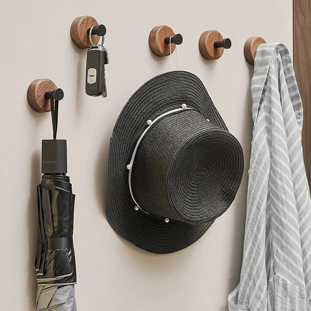 Wall Walnut Wood Hooks Self-adhesive Key Towel Hanger Rack Bathroom Robe Hangers Towel Coat Storage Holder Kitchen Hooks