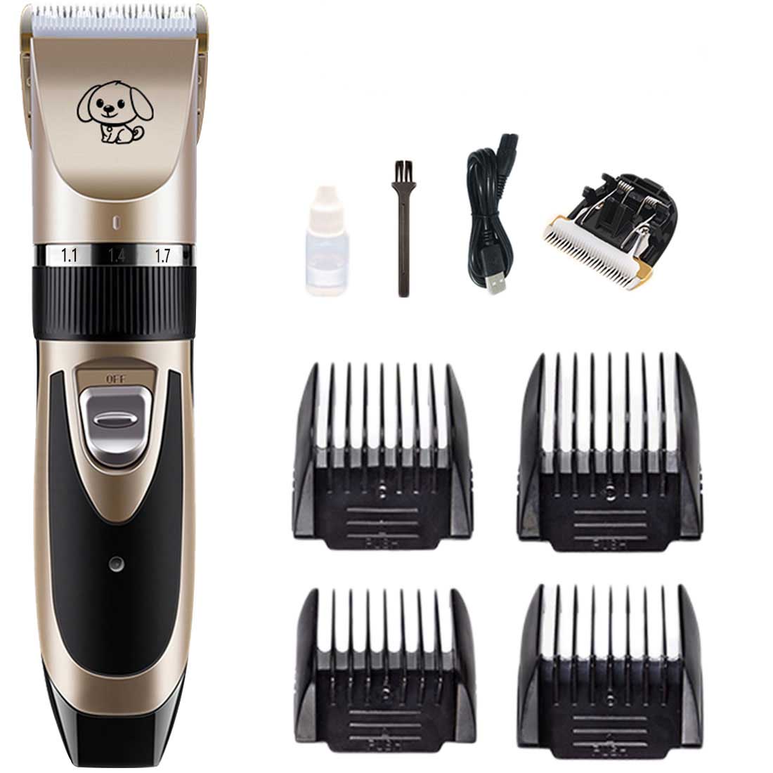 Rechargeable Pet Cat Dog Hair Trimmer Shaver Set Electric Dog Clipper Cat Low-noise Grooming Shaver Cut Machine Set+Spare Blade: Gold package 4