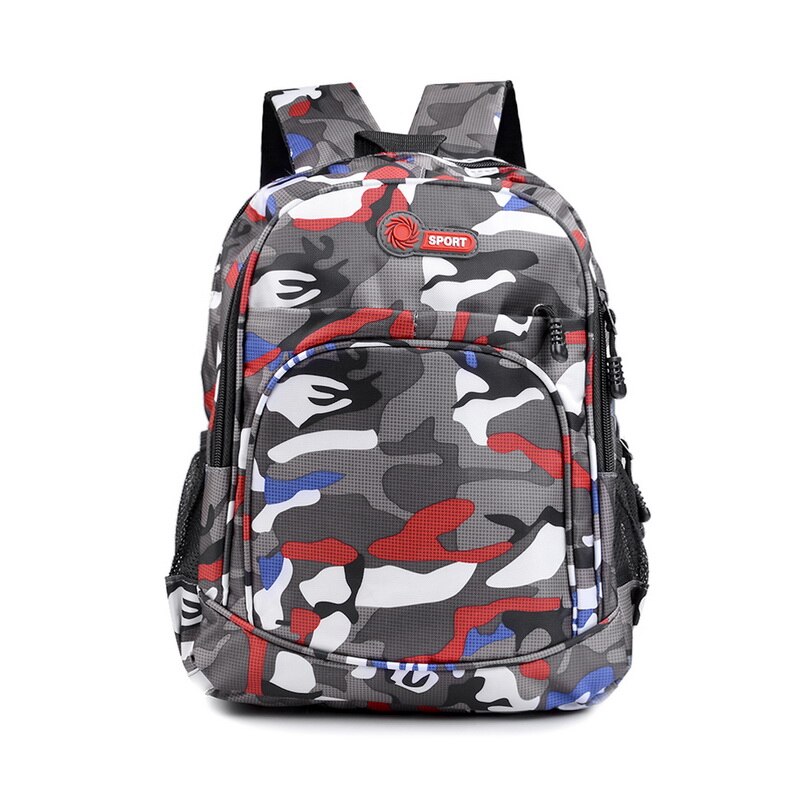 Mochila escolar impermeável para meninos e meninas, bolsa de 2 tamanhos para livros, camuflagem escolar infantil: red small