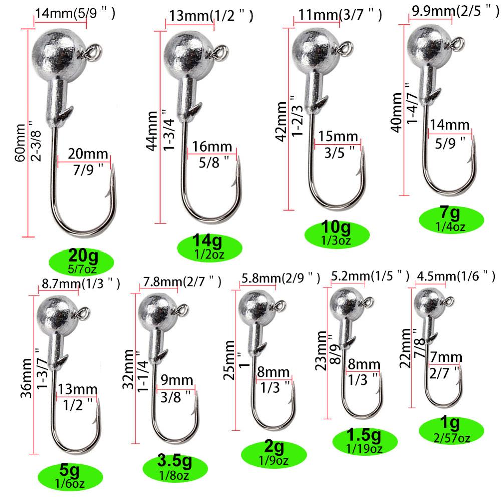 20-50pcs Jig Head Fishing Hooks Set 1.5g-20g Lead Jighead Fishhooks Jigging Hook Unpainted Worm Circle Hook for Carp Fishing