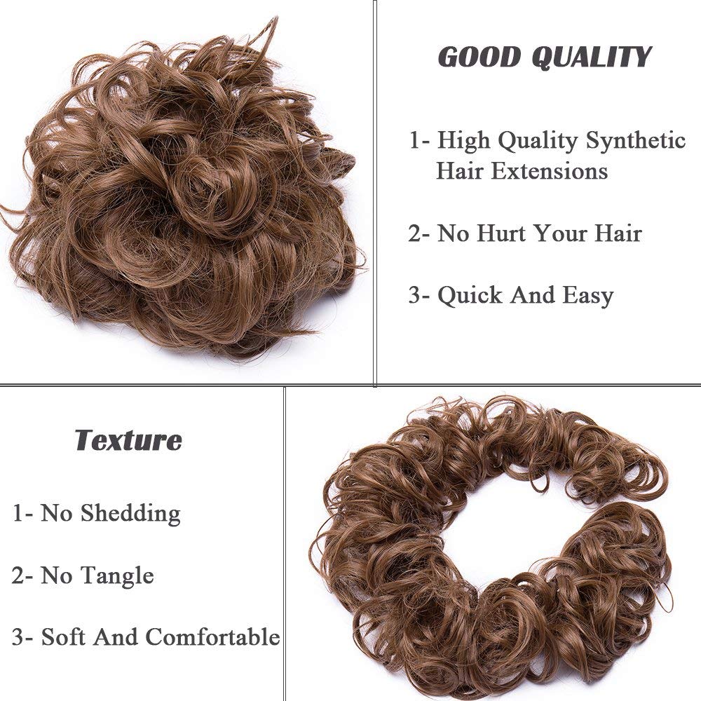 AIYEE bobinado sintético desordenado Chignon Garry Color marrón moño almohadilla elástica cuerda de goma para cabello banda para el cabello diadema para la boda
