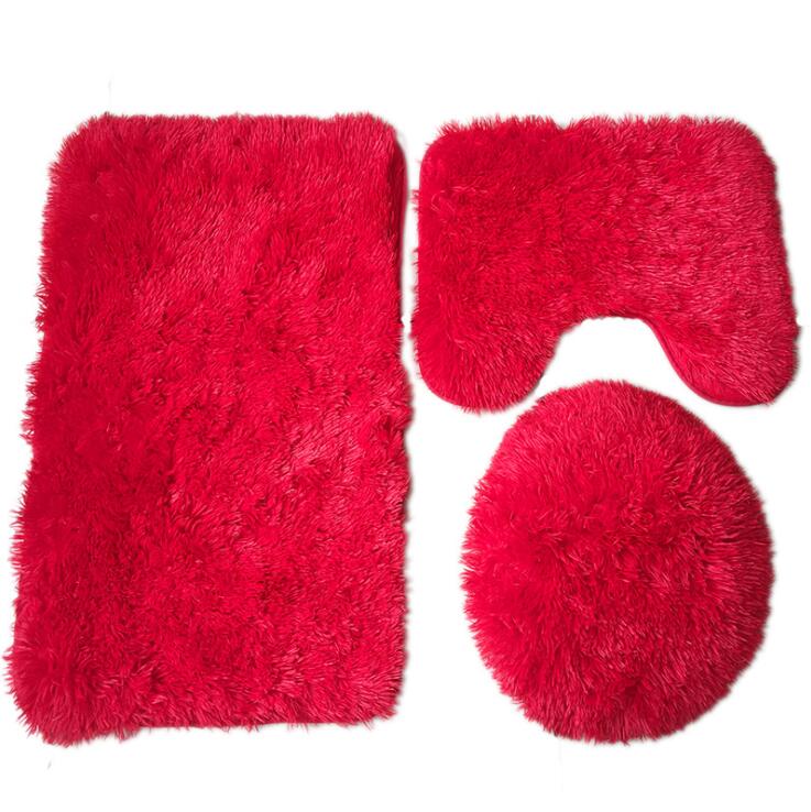 Fyjafon 3 stykke sæt toiletdæksler til badeværelse bademåtte skridsikker tæppe plys bademåtte: Rød