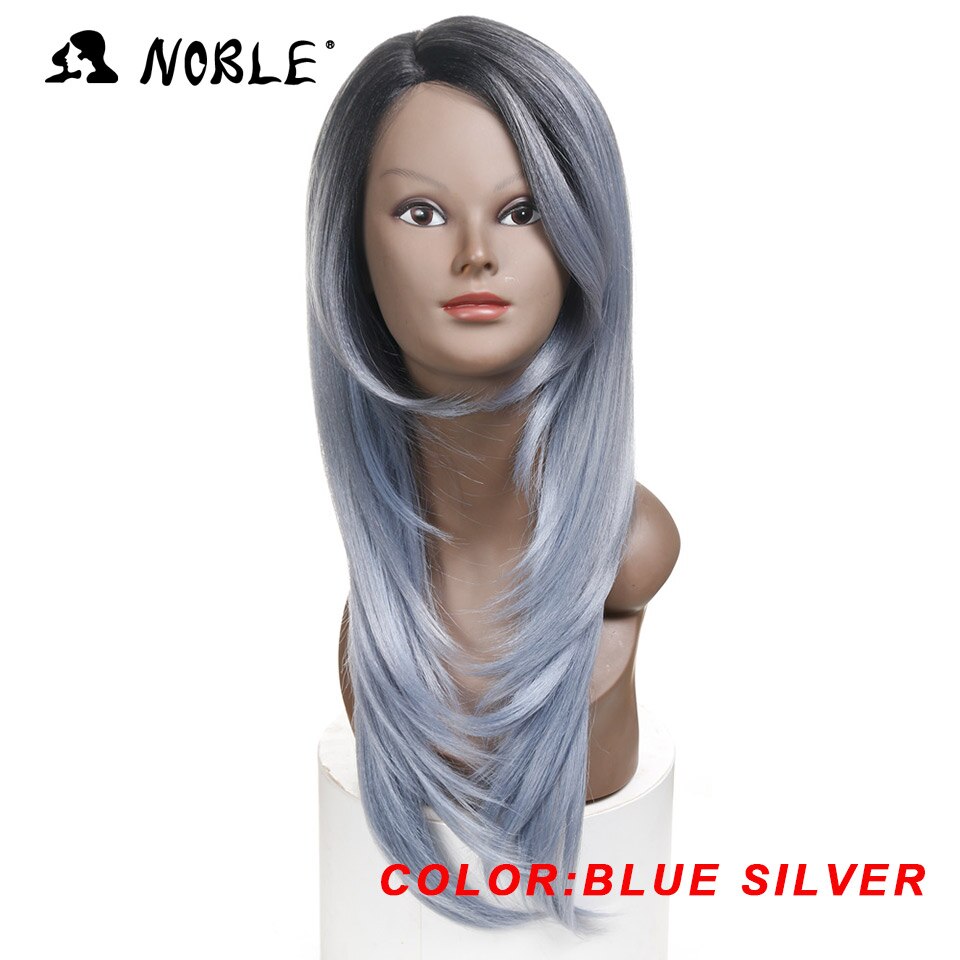 Edle Haar Gerade Keine Spitze Perücken 24 Zoll Lange Synthetische Perücken Für Schwarze Frauen Blau Silber 2 Farben Wahl Freies: Silber Grau