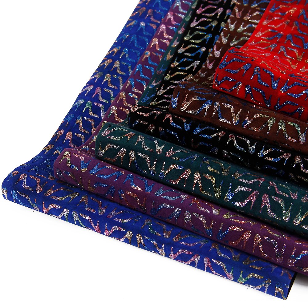 20*33cm geometriske høyhælte sko mønstre trykt glitter kunstskinn stoffark, gjør-det-selv håndlagde materialer ,1 yc 3442