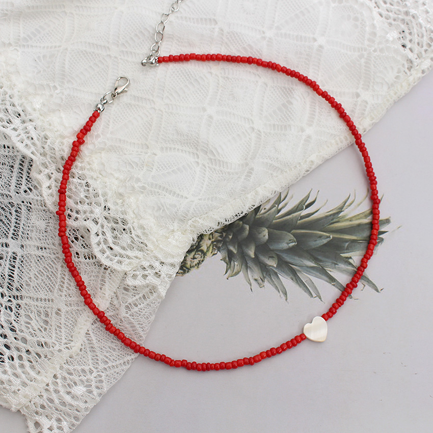 Fröpärlor sälja hjärta naturligt choker koreanskt trendigt färgglatt hänge halsband sommar handgjort strand boho femme smycken: Pläteringspistol
