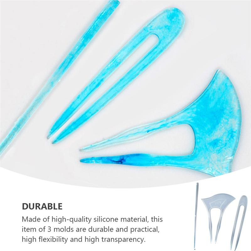 3Pcs DIY Silicone Hair Stick Mold Epoxy Resin Hairpin Mold Casting Mold