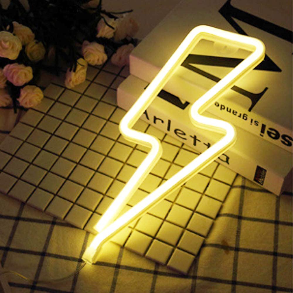 Neon Signs Lightning Battery Operated and USB Powered Warm White Art LED Decorative Lights Wall Decor for Living Room Office