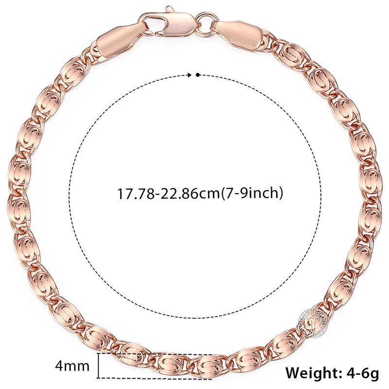 Conjunto de joyería para hombre y mujer, pulsera de oro rosa, collar, cadena de caracol, de joyería, 4mm, KGS181,