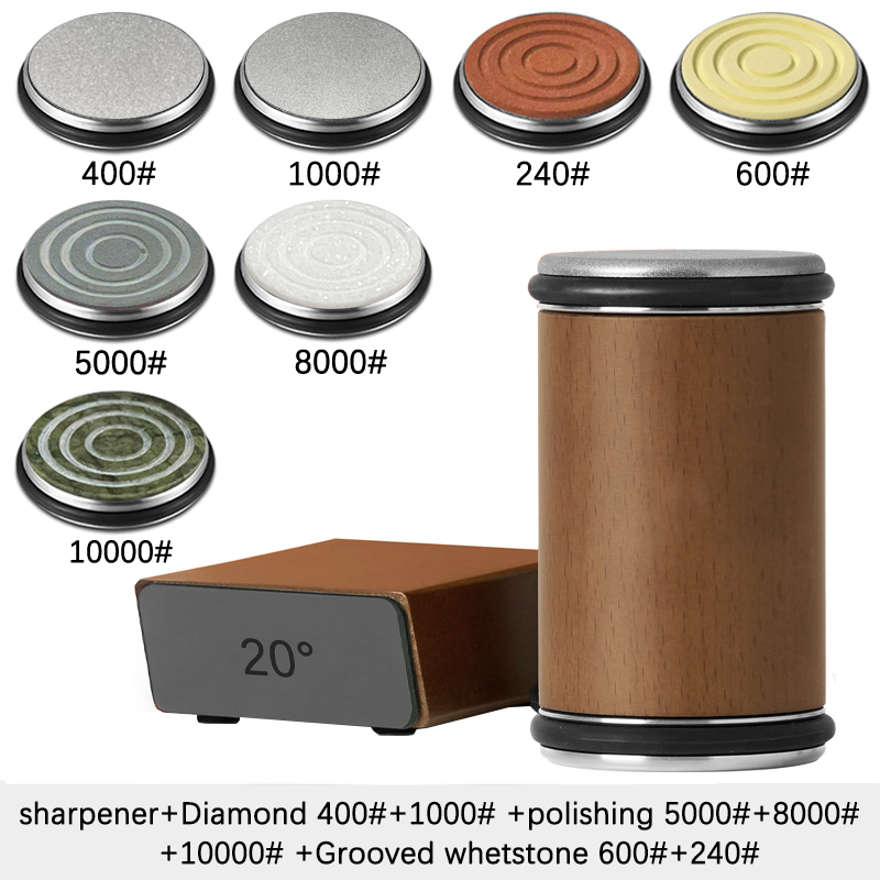 Rolling Knife Sharpener Magnetic Knife Holder Diamond Sharpening Stone Kit with 15 and 20 Degrees Angle Roller Kitchen Accessory: Dark Khaki