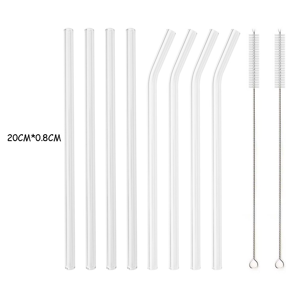 High Borosilicate Reusable Glass Straw Eco Friendly Drinking Straw Set for Smoothies Cocktails Bar Accessories Straws with Brush: 8Pcs Mix