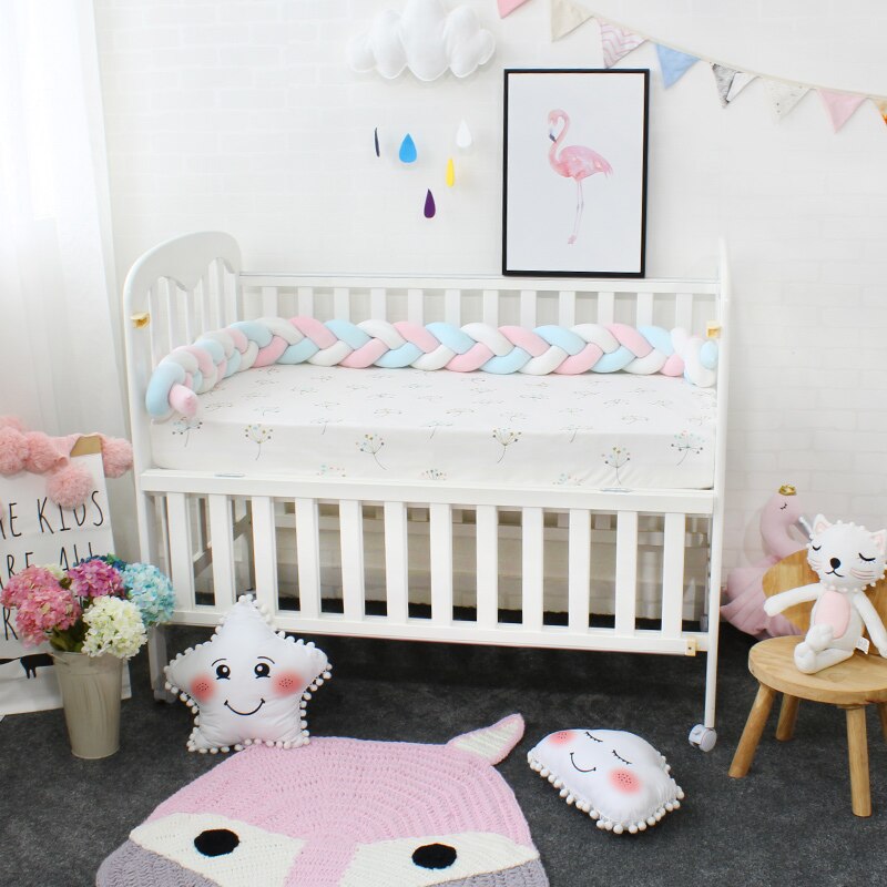 200 cm Lengte Baby Bed Bumper Pure Kleur Weven Pluche Babybedje Protector Voor Pasgeborenen Baby Kamer Decoratie