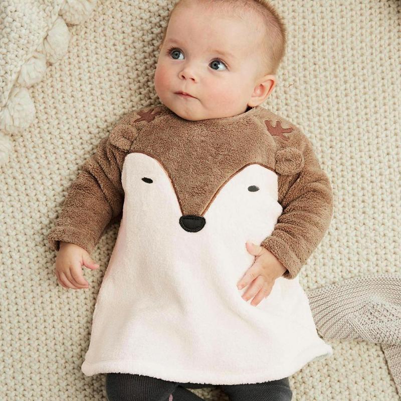 Christmas Baby Coat Winter Warm Newborn Baby Boy Girls Cartoon Coat Fleece O-Neck Zipper Pullover Long Sleeve Warm Tops