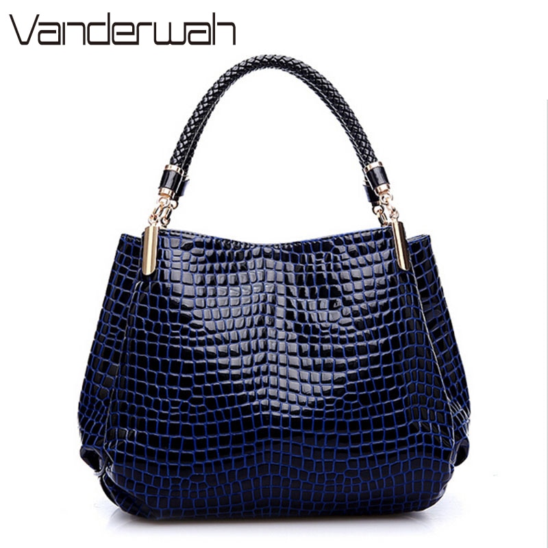 Crocodile Pattern Luxury Handbags Women Bags Winter PU Leather Top-handle Bags Woven Handle Ladies Casual Tote