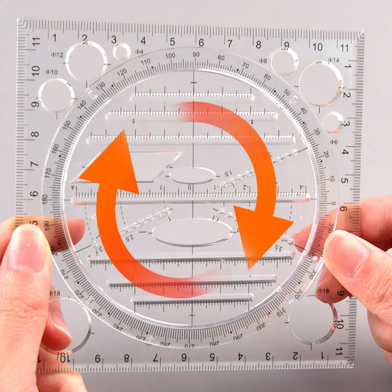 Multifunctionele draaibare liniaal Tekeningsjabloon Art Architect Stereo Geometrie Cirkel Opstellen Meetschaal Kawaii liniaal