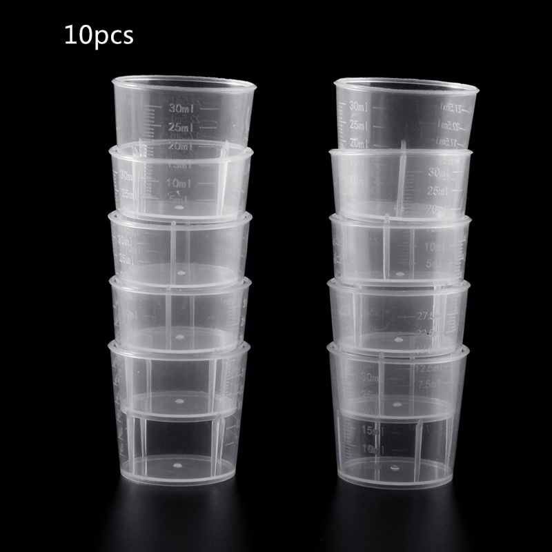 10 stks Laboratorium Fles Lab Test Meten 30 ml Container Cups met Cap Plastic Liquid Maatbekers