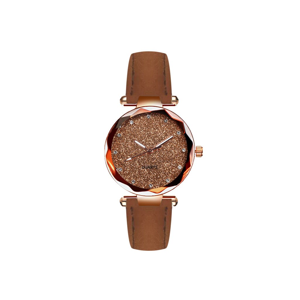 Dames Mode Strass Rose Goud Quartz Horloge Vrouwelijke Riem Horloge Ronde Dial Dress Klok Leisure Horloges Reloj Femenino #2: Bruin