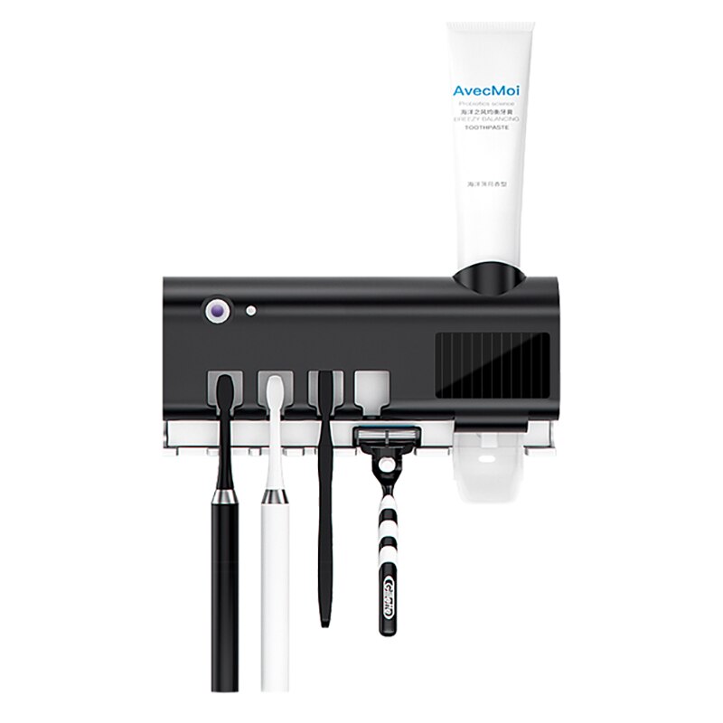 UV Toothbrush Holder Sterilizer Wall Mounted Intelligent Timming Disinfection Toothbrush Disinfectant Holder With LED Displayed: Small Black