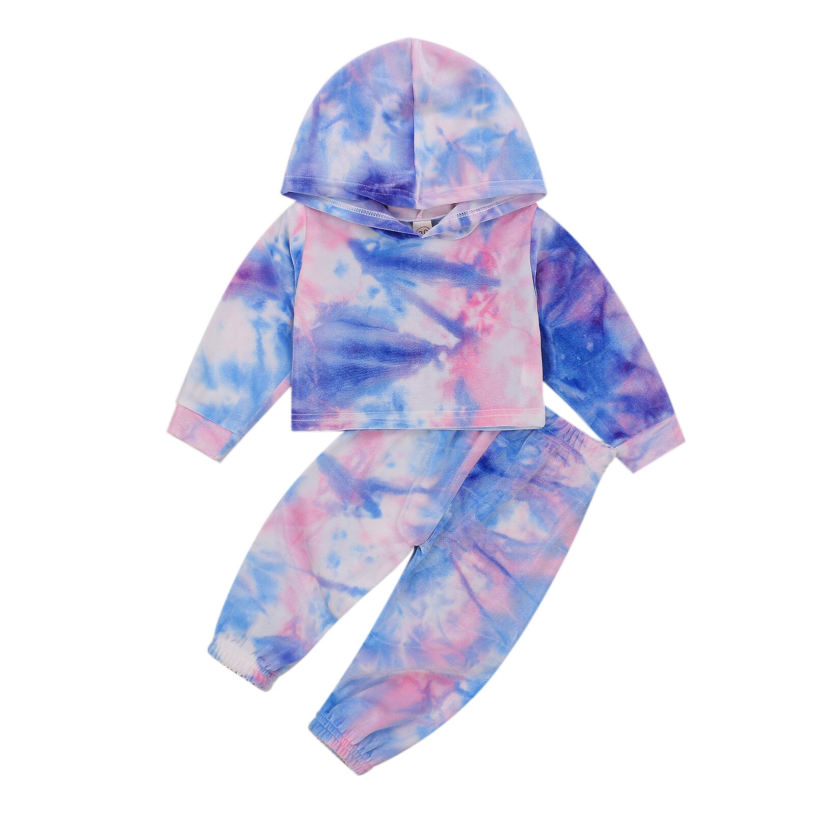 Costume teint par cravate 2 pièces pour petites filles, haut à capuche à manches longues en velours pour enfants, pantalon Long à taille élastique: 3 / 12M