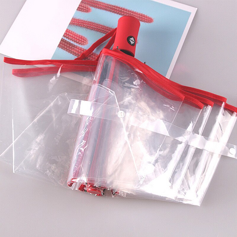 23*5cm Women Umbrella Automatic Transparent Folding Umbrella Rain Sun Auto Windproof Umbrella portable Home Outdoor Sports: Red