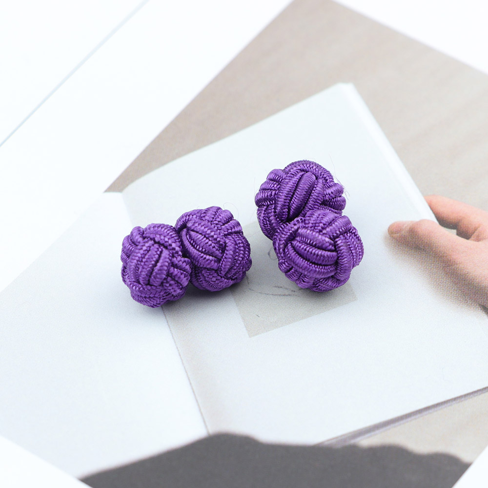 Gemelos con nudo de seda para hombre, gemelos con nudo de seda en colores sólidos, DIY, trenzado, hecho a mano, cuerda doble elástica, manguito de bola, de Novela