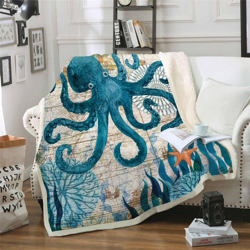 Onglyp marine dyr kasteteppe tykt sherpa fleece koselig sengeteppe til sofa sofa lur varme store boligtepper: Type 3 / 150 x 200cm
