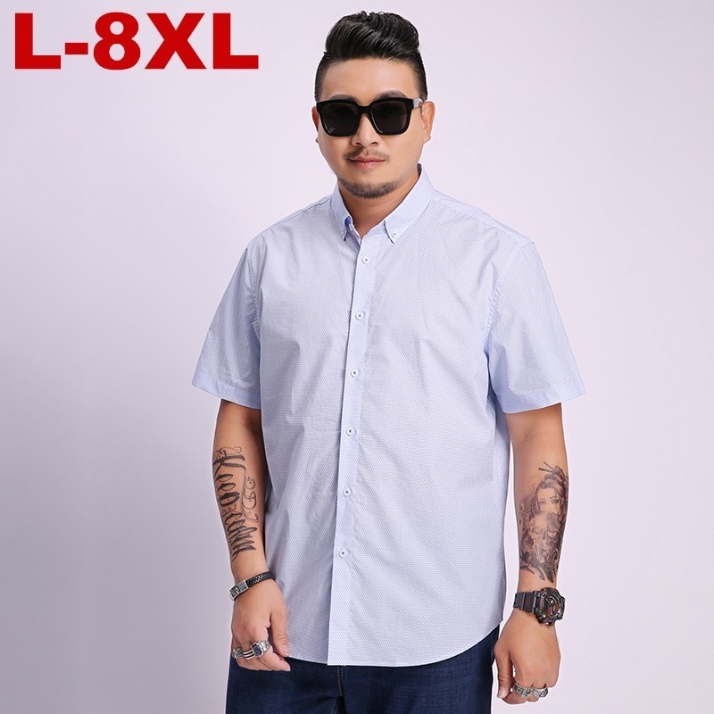 Camisa a la para hombre de talla grande 8xl 7XL 6XL 5XL camisa de manga corta, camisas de algodón para hombre Social Polka Dot Casual de talla grande