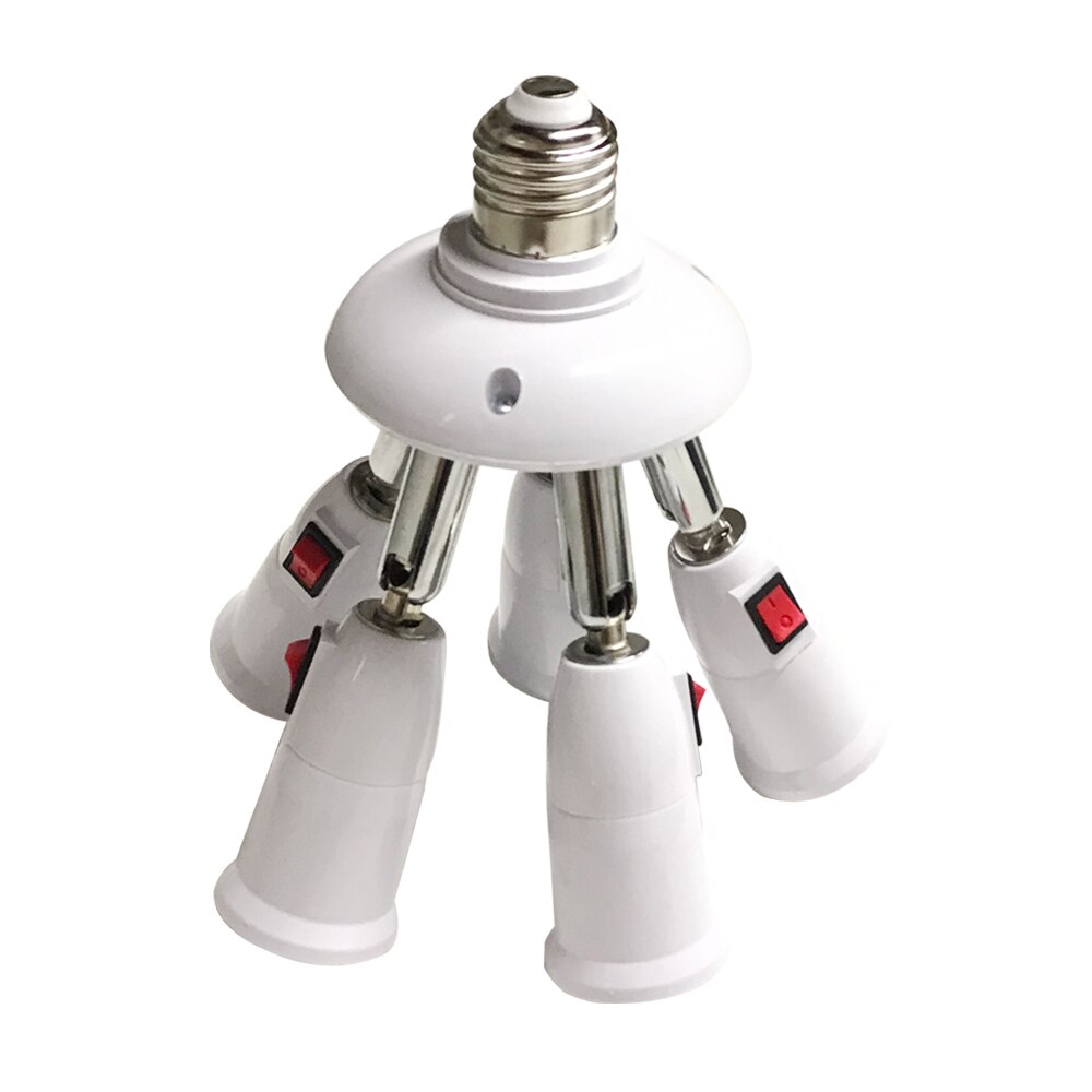 E27 splitter 3/4/5 hoder lampe sokkel justerbar led lyspære holder adapter konverter socket lampeholder: Med bryter 5 i 1