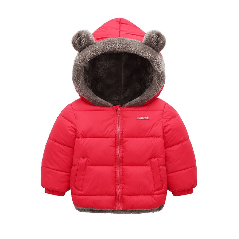 Roupa do bebê jaqueta de inverno engrossado calor das crianças para baixo acolchoado jaqueta meninos e meninas com capuz cordeiro veludo acolchoado casaco: Vermelho / 18-24M 90
