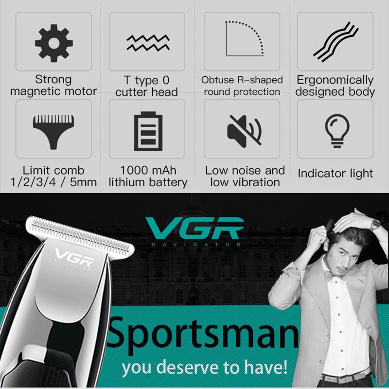 VGR V-030 Hair Clipper USB Rechargeable Cutting Machine Adjustable Steel Blade Clipper Trimmer Tool