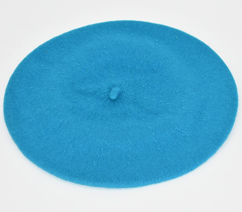 DOUBCHOW Women's Light Weight Artist French Style Beret Hats Teenage Girls Wool Blending Solid Color Pink Purple Baret Flat Hat: Acid Blue