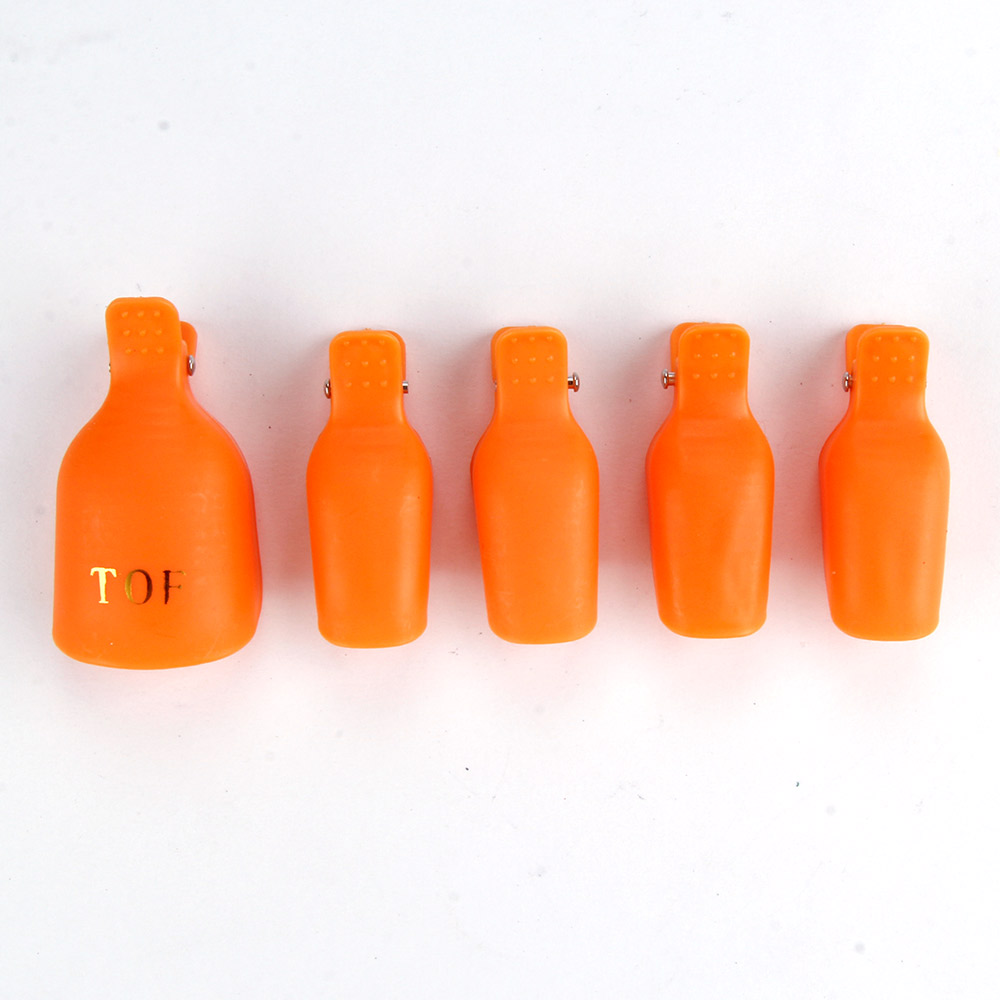 5 stk farverige plastik tå iblødsætningshætte sæt nail art fod tå klip uv off gel lakfjerner negle iblødsætning hætte pleje manicure værktøj: Orange