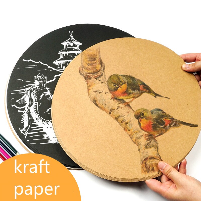 50PCS Drawing Kraft Paper Thicken Round Painting Sketching Cardboard Simple DIY Handmade Card Making Kraft Papers Aquarelle