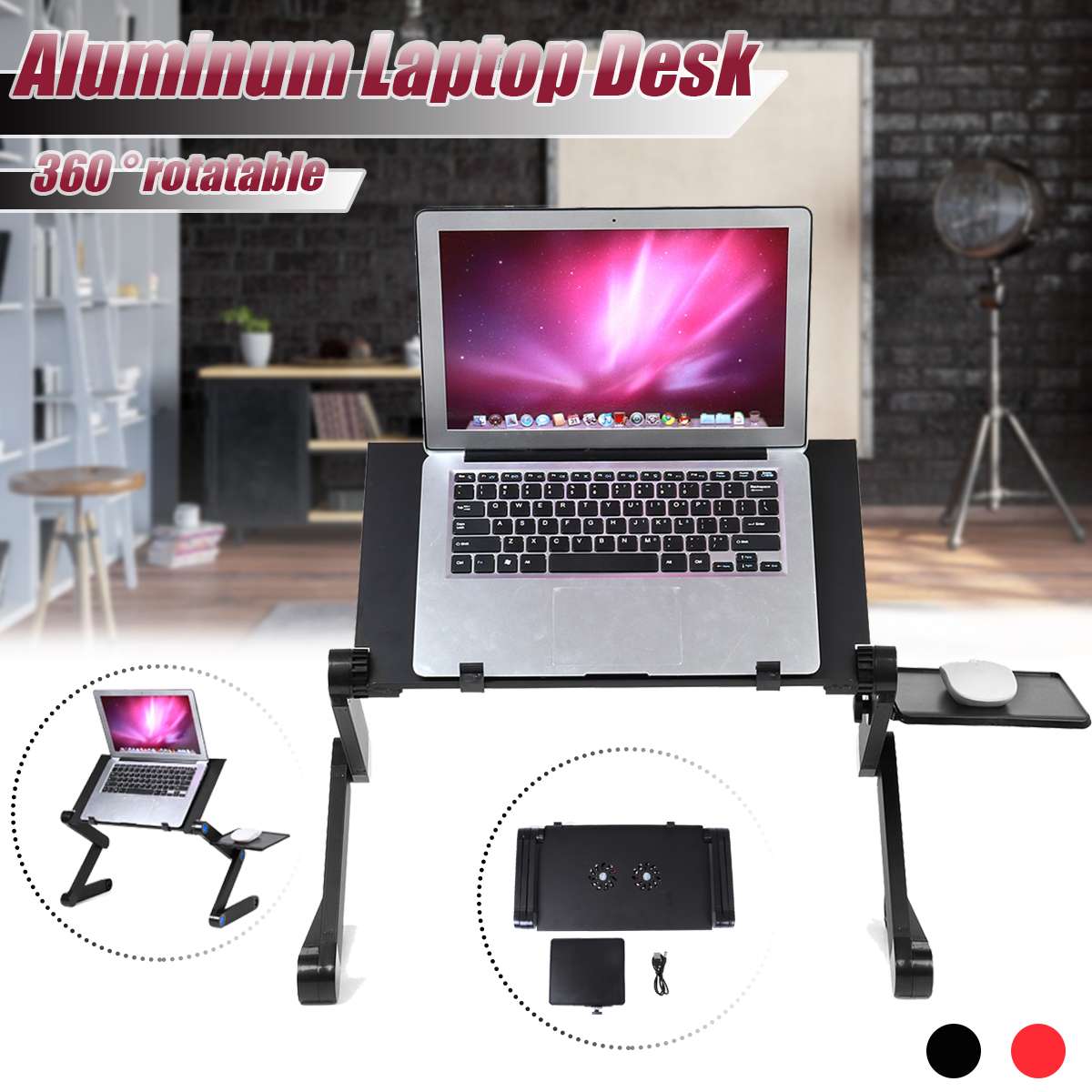 Multifunctionele ergonomische laptoptafel voor bed, draagbare bank, opvouwbare laptopstandaard, schoottafel voor notebook met muismat