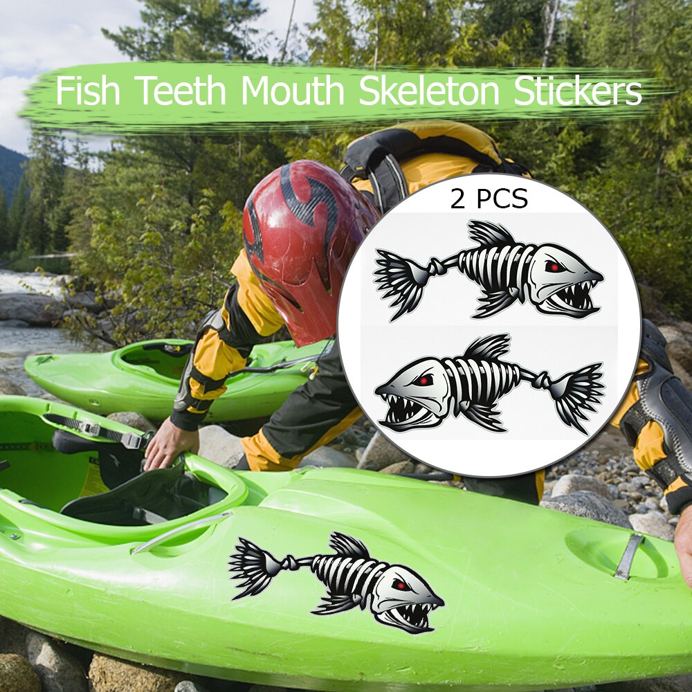 2 stuks vis tanden mond stickers skelet vis stickers kajak accessoires vissersboot kano kajak grafische accessoires