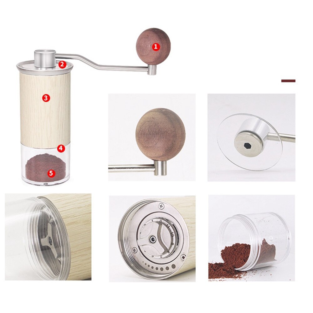 Manual Coffee Grinder Manual Grain Grinder with Manual Adjustable Setting Stainless Steel Whole Bean Burr Grinder,B
