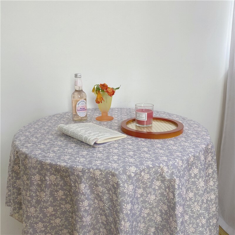 Koreaanse Ins Stijl Rechthoekige Picknick Tafelkleed Tafel Decoratie Bruiloft Decoratie Paarse Bloem Linnen Tafelkleed Achtergrond