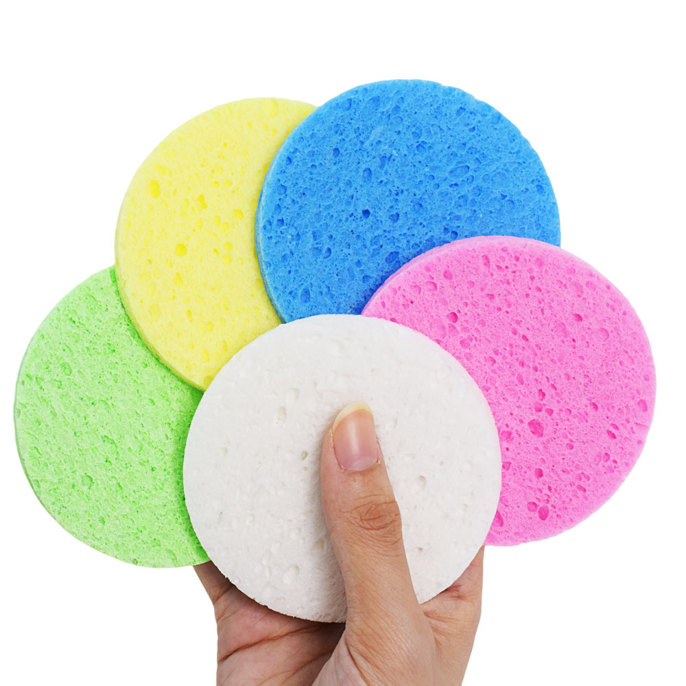 5/10 Uds 6/8/10cm herramienta removedora de maquillaje redonda para la cara esponja de pulpa de madera Natural compresa de celulosa esponja cosmética para lavado Facial