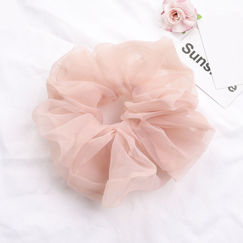 Scrunchies de malla de gran tamaño para mujer, cuerda romántica para el cabello rosa y azul, lazos para el cabello de Organza de tul transparente, accesorios para el cabello, banda para el cabello: Rosa